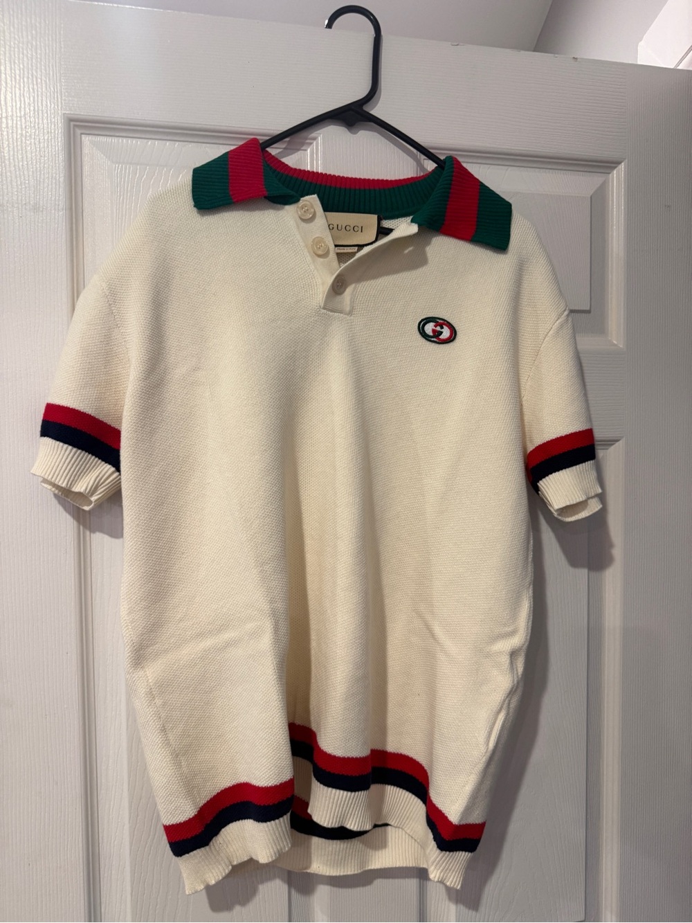 Gucci Cream Polo with Green and Red Collar Trim